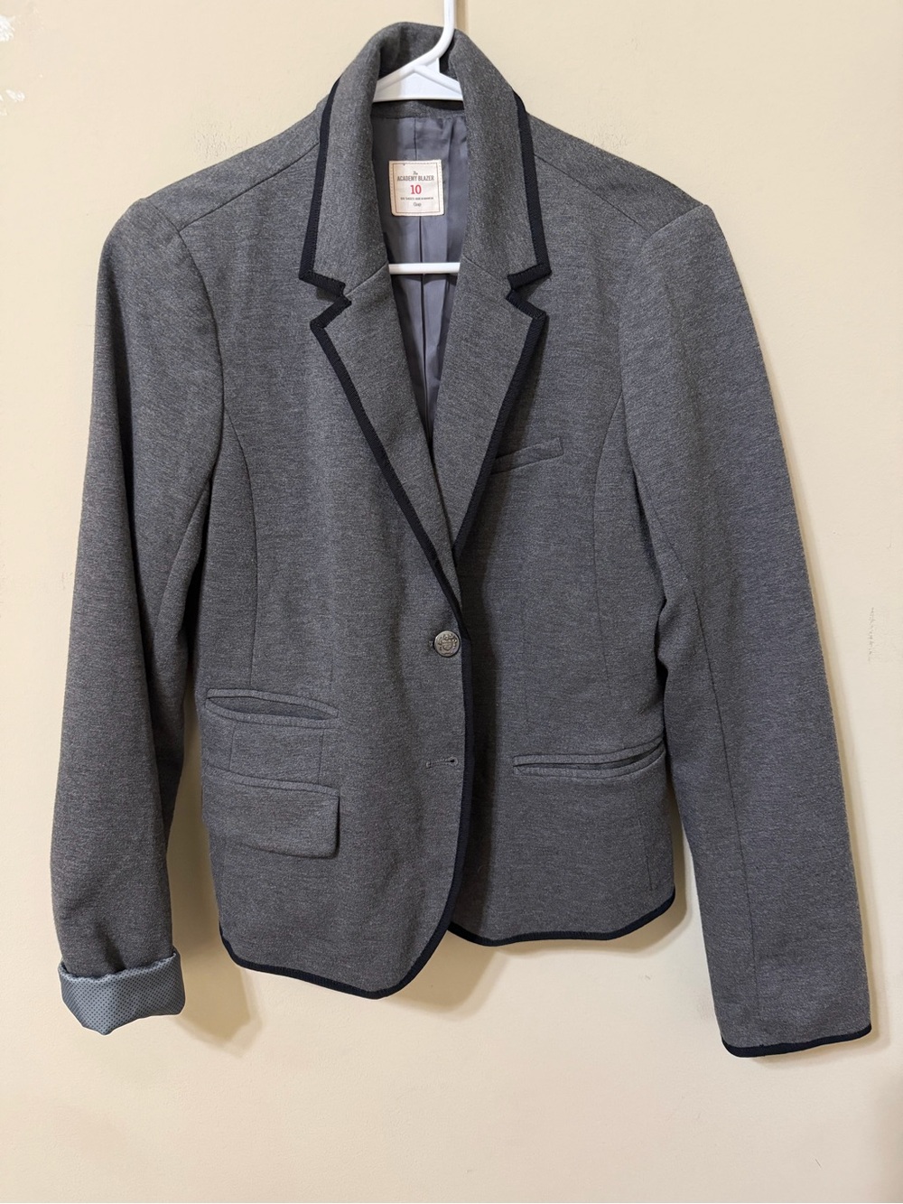 Gap the Academy Blazer Grey Women's Blazer wacademia librarian grosgrain Trim 10